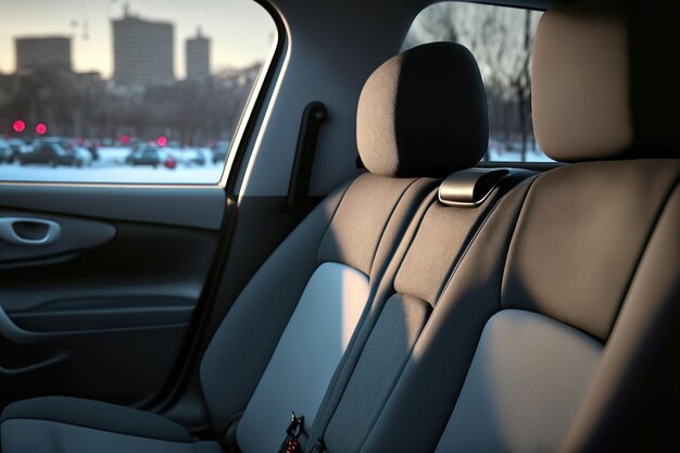 Russian city of Novosibirsk on March 8 2022 Mazda Demio passenger back seat in black textile Car of comfort inside