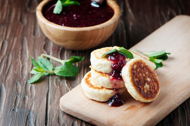 Russian Cottage cheese pancake with raspberry