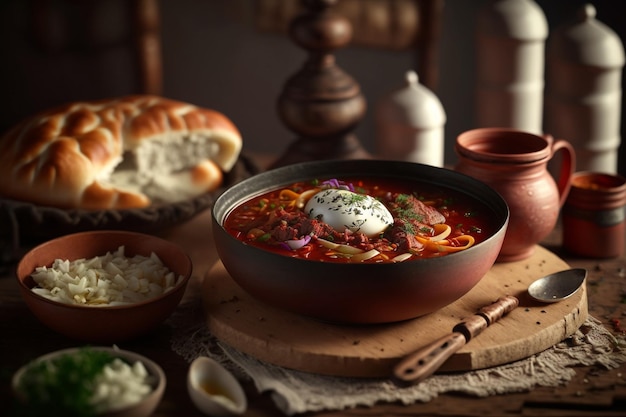 ロシアの食材を使ったロシア料理 昼食と郷土料理 食べ物と栄養 おいしい食べ物のおいしいセット 伝統的な本格的な軽食と心のこもった食事 さまざまな料理