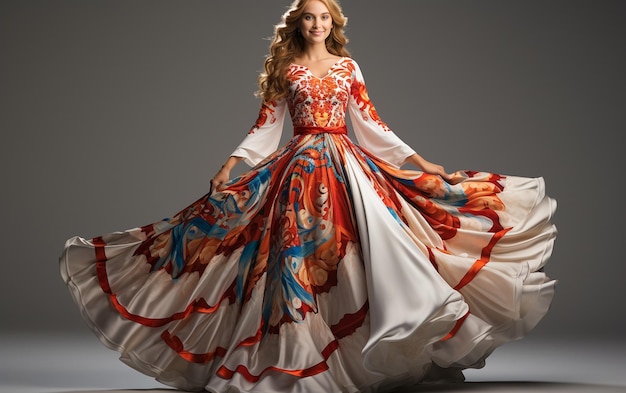 Photo russian cultural dress in wide angle full body