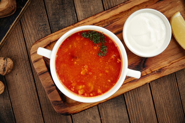 Russian dish solyanka prefabricated meat soup