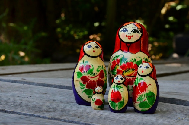 Russian family mamushka wooden dolls and colors