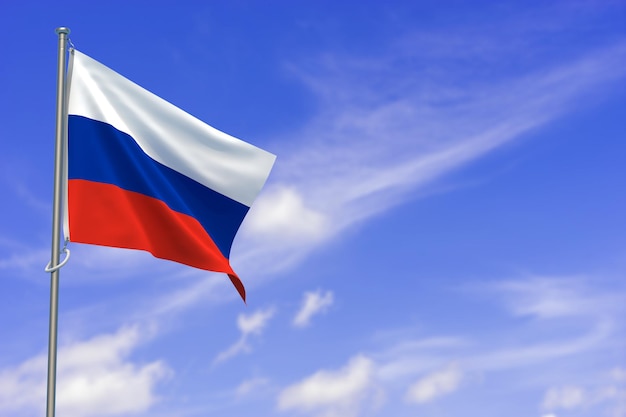 Russian Federation Flag Over Blue Sky Background 3D Illustration