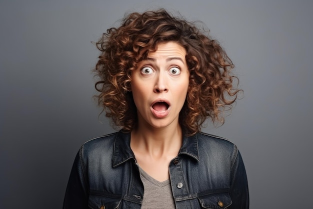 Photo an russian female middle age adult with curly hair shocked expression