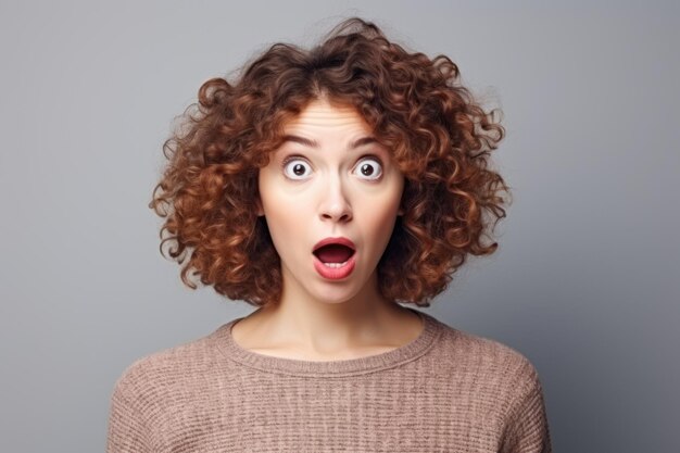 Photo an russian female middle age adult with curly hair shocked expression