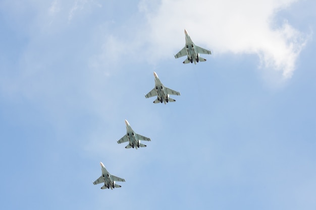 Russian fighters in the sky on the feast.