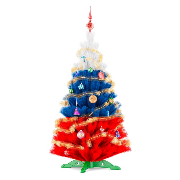 Photo russian flag painted on the christmas tree 3d rendering isolated on white background