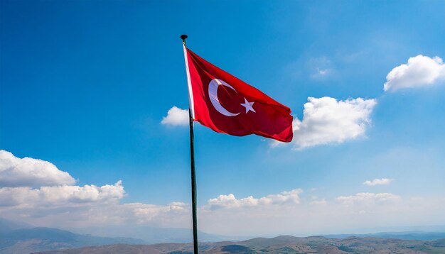 Russian flag waving in the blue sky