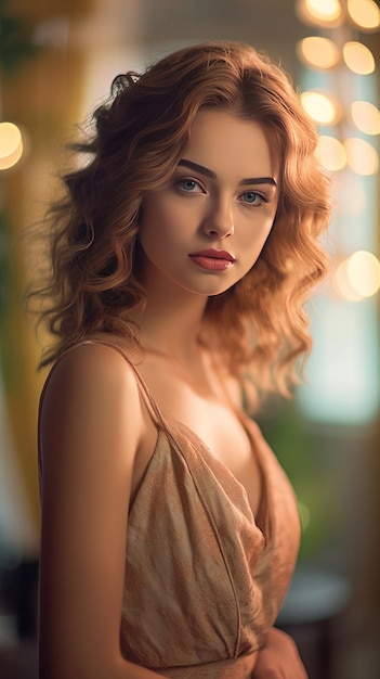 Russian girl with curly hair beautiful shot generative AI