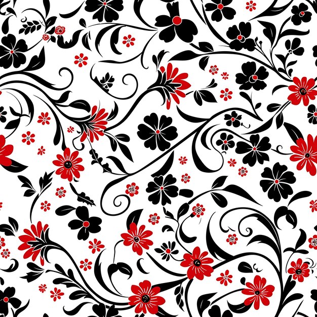 Photo russian khokhloma pattern characterized by floral motifs and seamless tile pattern art collage ink