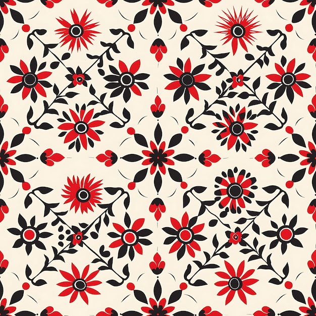 Photo russian khokhloma patterns with stylized floral and berry mo seamless tile pattern art collage ink