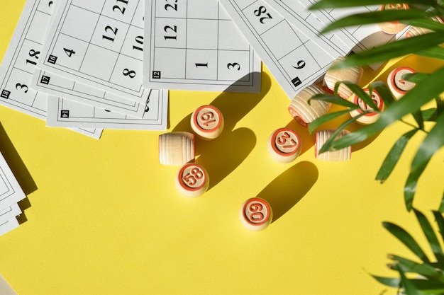 Russian Lotto on a yellow background with space for text Board games in summer