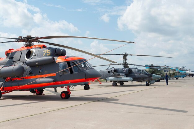 Russian military helicopters at the international exhibition