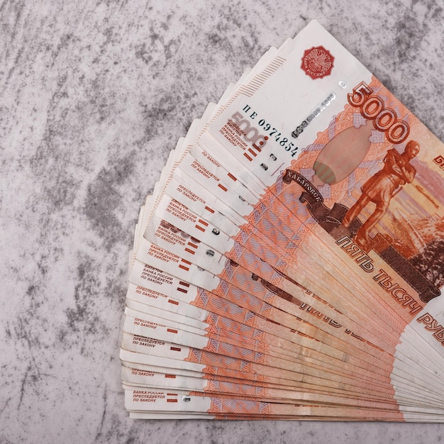 Russian money banknotes of five thousand rubles background