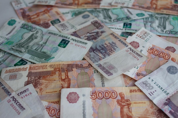 Russian money in denominations of two and five thousand ruble