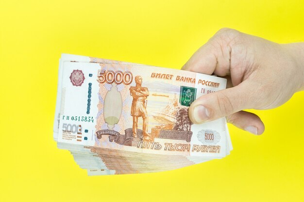 Russian money in hand