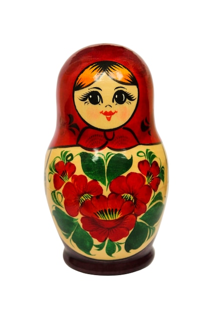 Russian nesting doll close-up isolated on white