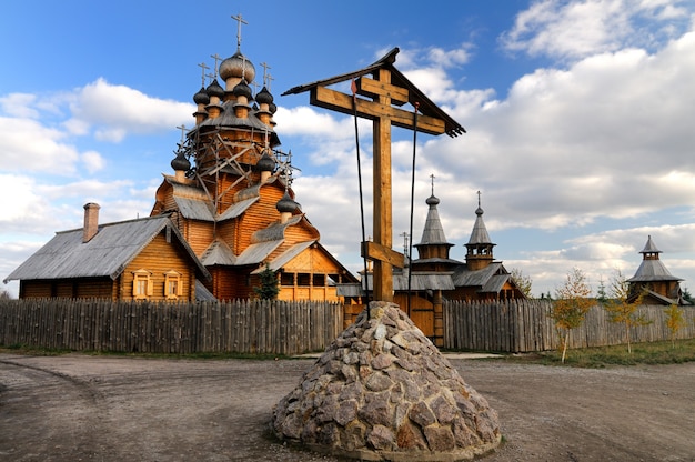 Russian old wooden monastery and house