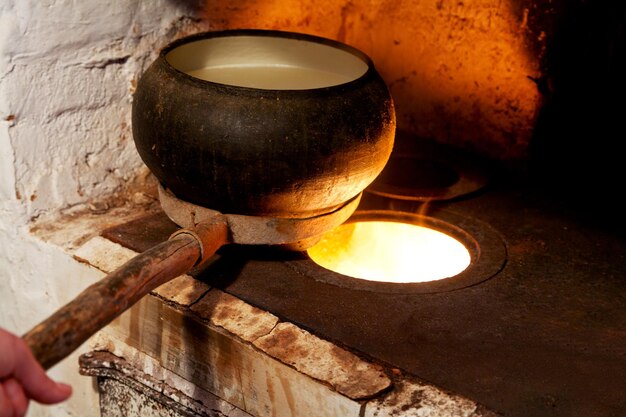 Russian oven and old castiron pot