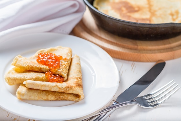 Russian pancakes with caviar