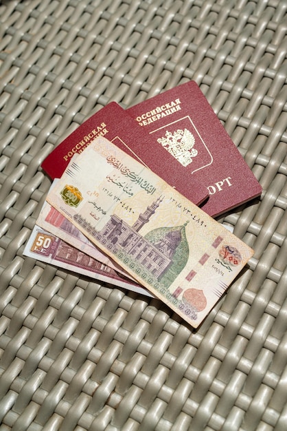 Russian passport and Egyptian pounds Currency of Egypt