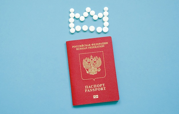 Russian passport with a crown of tablets