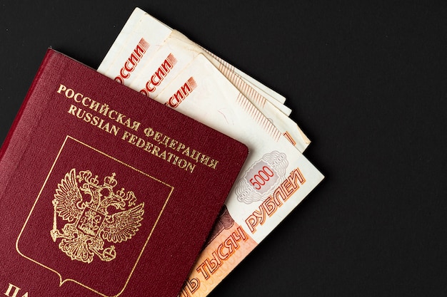 Russian passport with money inside, russian roubles