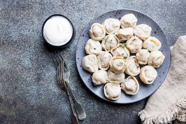 Russian pelmeni meat dumplings