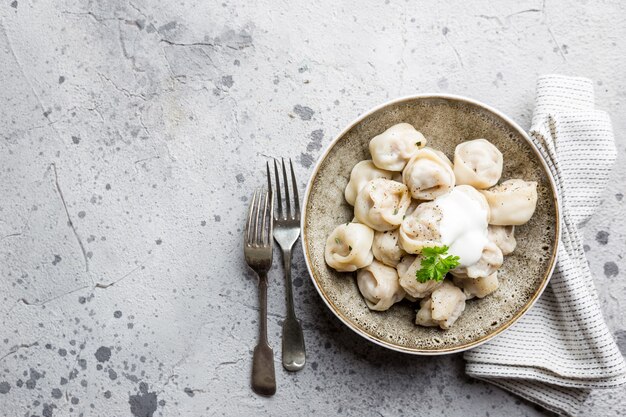 Russian pelmeni meat dumplings