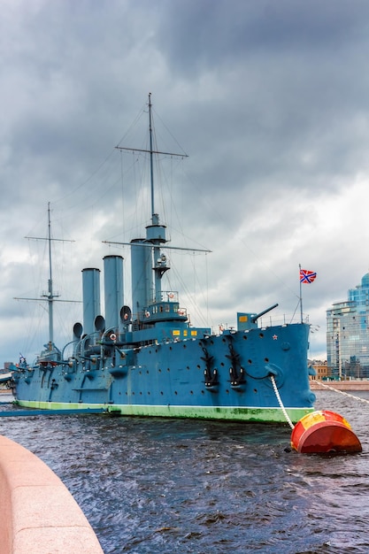 Russian protected cruiser aurora moored in st petersburg