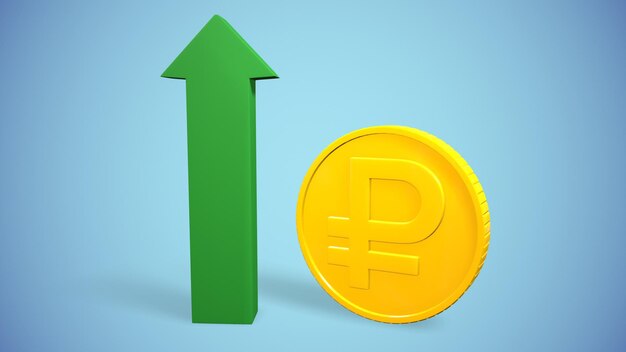 Russian ruble coin and sign growth histogram 3drendering