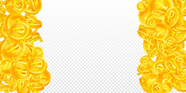 Photo russian ruble coins falling scattered gold rub coins russia money jackpot wealth or success concept wide vector illustration