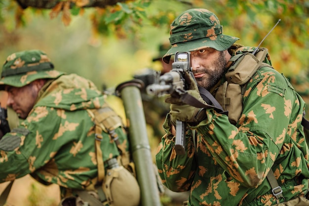 Russian special forces operator in the battlefield with a rifle