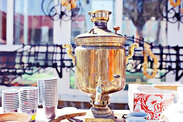 Tè russo samovar/concetto tradizionale cultura russa oggetto samovar