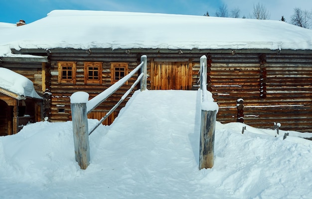 Russian Traditional wooden peasant house , Malye Karely village, Arkhangelsk region, Russia