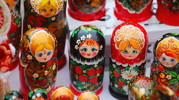 Photo russian wooden matryoshkas are on the table