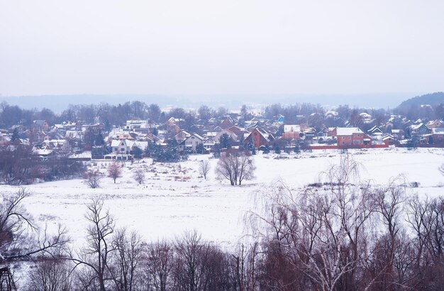 Russisch dorp in winterlandschap achtergrond hd