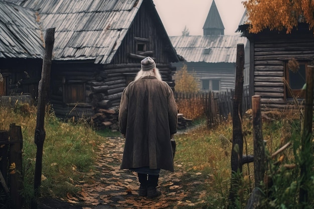 Russisch oud man oud dorp Genereer Ai