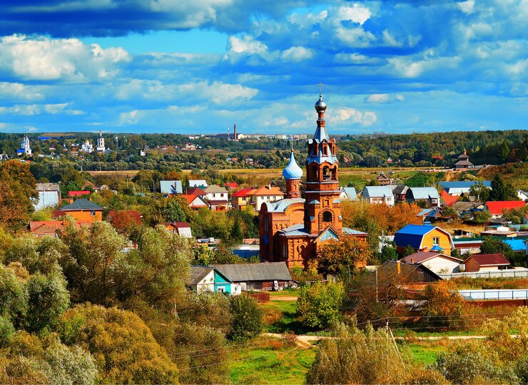 Foto russisch plattelandslandschap tijdens het herfstseizoen