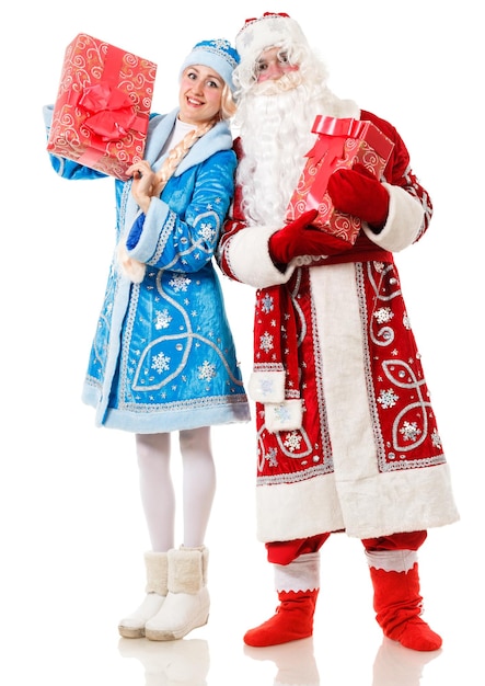 Russische kerstkarakters Ded Moroz Father Frost en Snegurochka Snow Maiden geïsoleerd