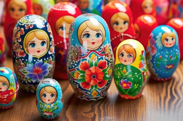 Russische matryoshka-poppen helder geschilderd op tafel