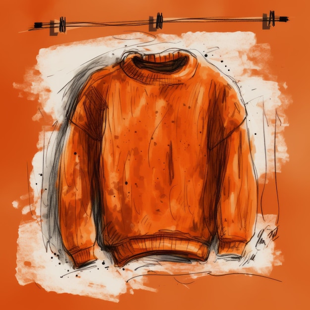 Rust Hand Sketch Style Sweater Design On Rust Background