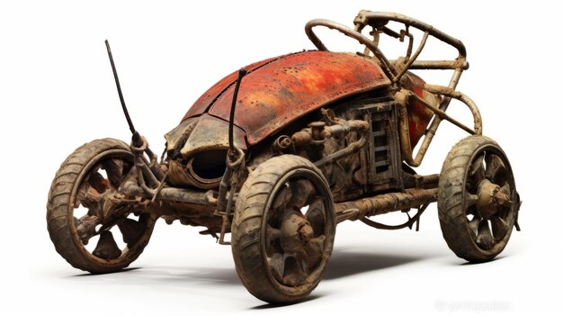 Photo rusted car with wheels a buggy isolated on white background