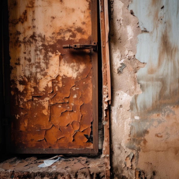 A rusted door in a run down building Generative AI image