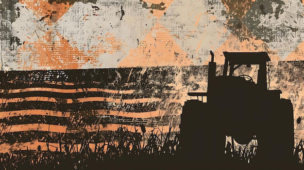 Rusted Farm Equipment With Weathered Metal Textures and Agri Effect FX BG Collage Scratches Ink Art