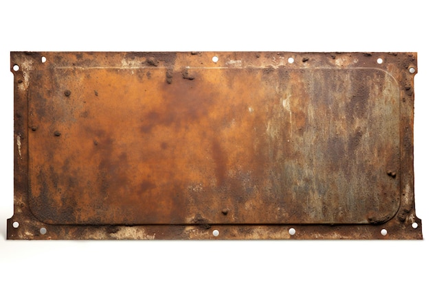 Photo rusted metal banner on white background