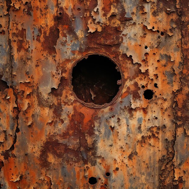 Rusted metal texture with a hole in it