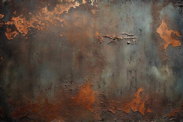 A rusted metal wall with a blue background and a white circle in the middle.