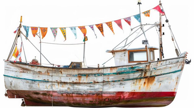 Rusted Out Boat With a Bunting of Flags