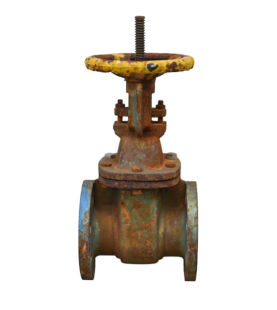 Rusted valve of outdoor pipeline Isolated on white background